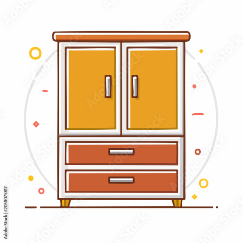 Illustration of a Wooden Wardrobe with Drawers