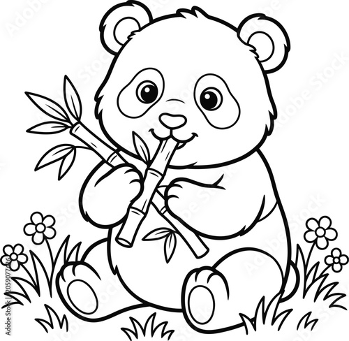 Cute panda with bamboo coloring page for kids and toddlers printable activity book illustration