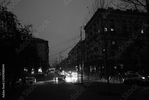 Photography night city lights in the evening, Kyiv in blackout