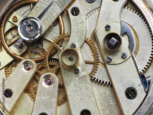 Tableau sur toile internal movement mechanism of an antiique victoorian era pocket watch in a silv