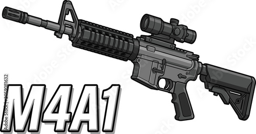 Foto Vector illustration of an M4A1 tactical carbine assault rifle equipped with an o