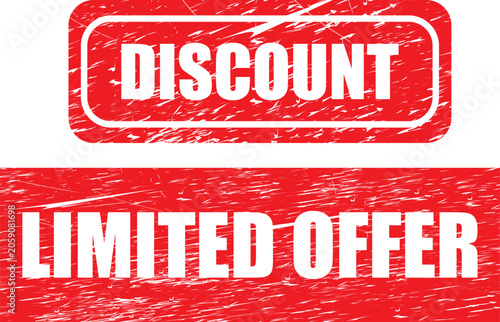 Red discount and limited offer stamps on white background