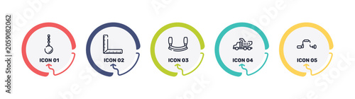 Billede på lærred carpentry diy tools outline icon set featuring wrecking ball, corner ruler, mezzaluna, tipper truck icons