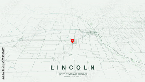 Modern minimalist vector map of Lincoln, Nebraska, USA. High-quality scalable illustration of Lincoln city grid,  Salt Creek waterfront, Interstate 80, US Route 77 for posters design.