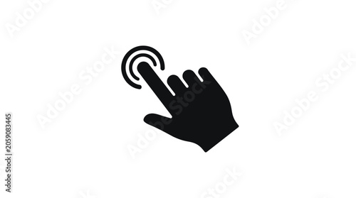 Fotografi Hand Touching Circular Button Icon Black Silhouette
