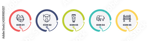 Canvas Print zoo outline icon set featuring nest, baboon, sun cream, elephants icons