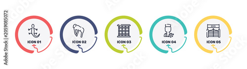 Photography in the zoo outline icon set featuring lizard, chimpanzee, cage, veterinarian icons