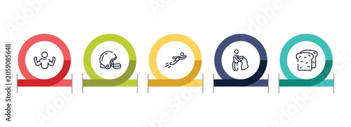 Foto sport fitness outline icon set featuring bodybuilder, rugby helmet, free flying, bullfight icons