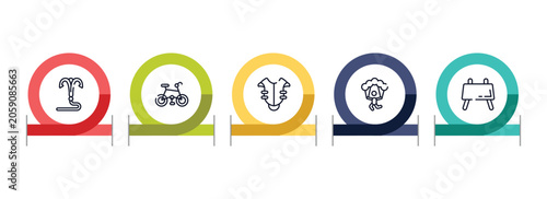 Bild auf Leinwand gym outline icon set featuring grappling hook, mountain bike, chest protection, skydiving icons