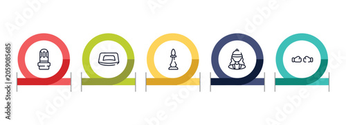Photos thai boxing outline icon set featuring led strobe, push up, chesspiece, horsewoman icons