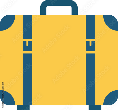 Suitcase With Blue Straps on a Yellow Background Ready for Travel or Vacation...