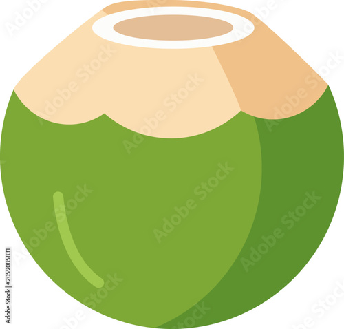 Coconut on a White Background With a Cut Top Showing the Inner Flesh and Wate...