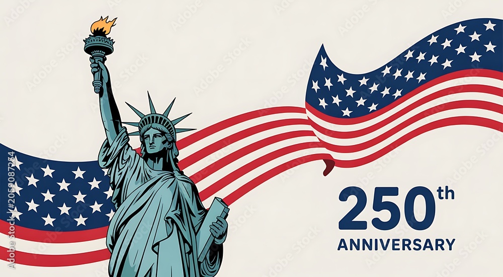Naklejka premium Statue of liberty 250th anniversary american flag illustration