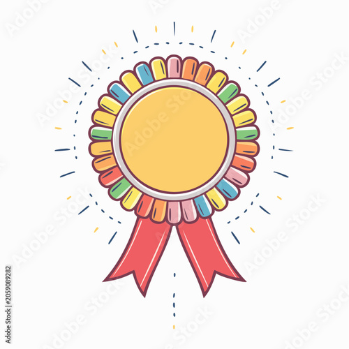 Colorful Award Ribbon with Blank Center and Red Ribbons