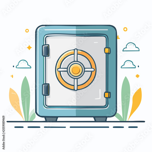 Illustration of a Blue Safe with a Circular Lock