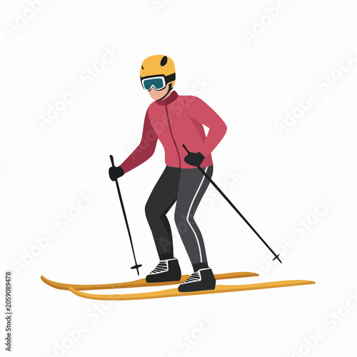 Skier in action with ski poles and equipment