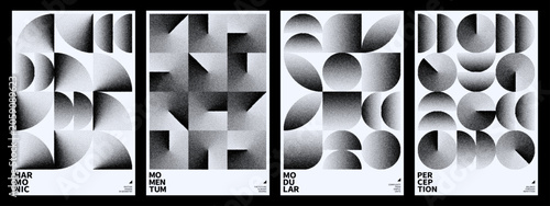 Quadro su tela Abstract bauhaus poster set with geometric stippling pattern