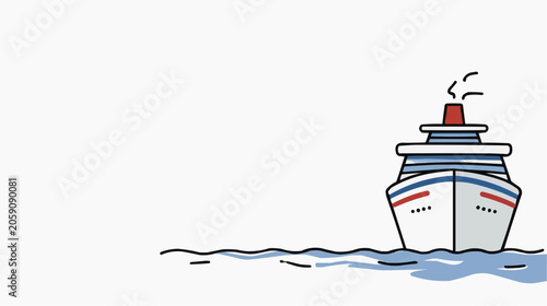 Obraz na plátně A clean cartoon cruise ship sails on calm blue water feeling peaceful and ready