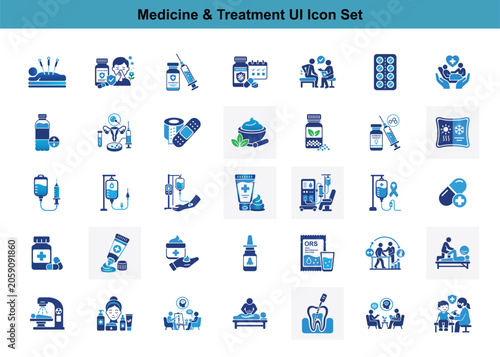 Medicine And Treatment Icons Flat Blue User Interface Elements Collection
