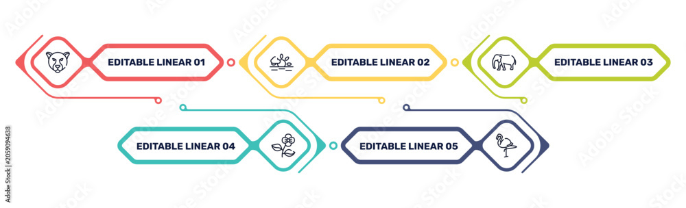 Obraz premium wildlife outline icon set featuring jaguar, sun, elephants, poppy icons.