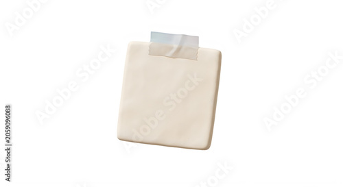A small square blank paper note attached with a piece of adhesive tape for reminders and messages to keep track of daily tasks and important information for work or home office organization needs