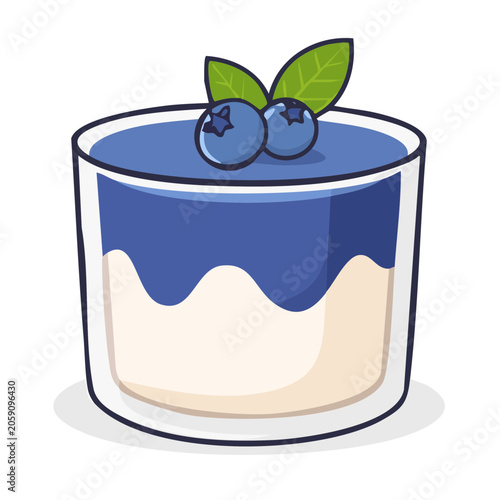 Blueberry dessert in glass with fresh berries