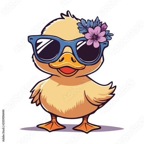Cartoon Duckling Wearing Sunglasses and Flower