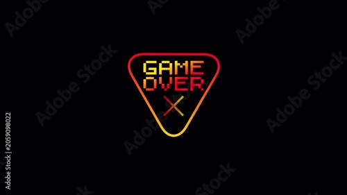 A neon triangle game over sign on a dark background, suitable for arcade endings, failure scenes, and glowing animated gaming graphics.