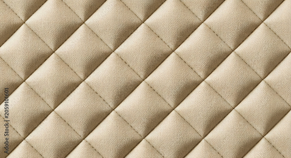 Naklejka premium Beige quilted fabric with diamond pattern and stitched seams