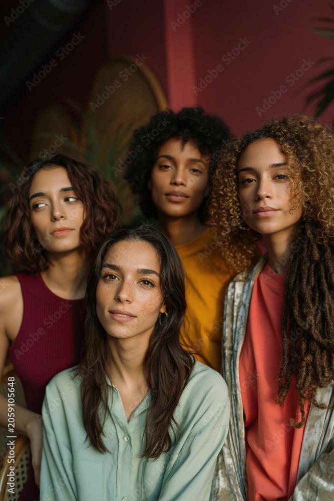 Obraz premium Group of women standing together in warm interior space
