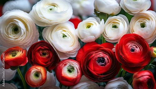 White And Red Ranunculus Flowers