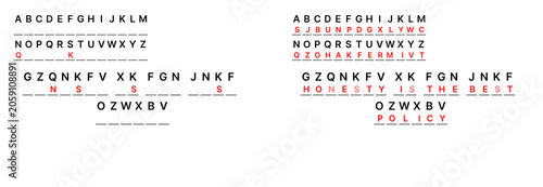 Vászonkép cryptogram for children with picture clues, each letter swapped, cognitive skil