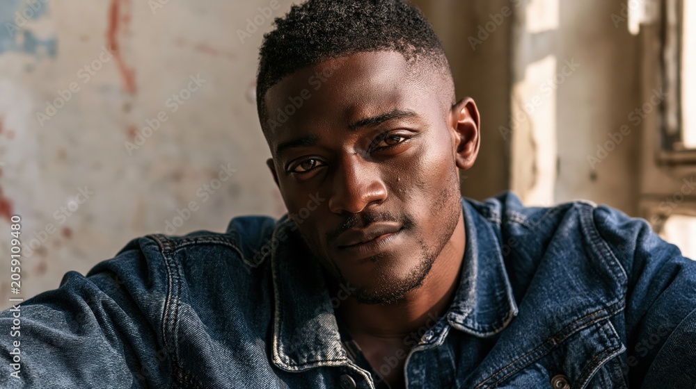Fototapeta premium Neurodiversity Workplace Young Ghanaian Athletic Man In Soft Light