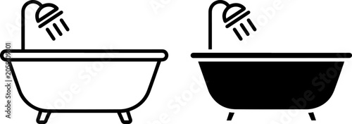Canvastavla Bathtub with shower head icon set