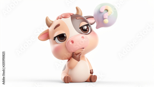 Cute cartoon baby cow thinking with bubble.