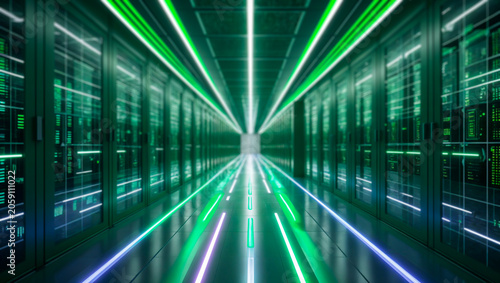Sustainable cloud computing data center with green digital infrastructure and energy efficient server technology supporting intelligent data processing and future ready innovation