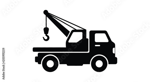 Tableau sur toile Tow truck with crane and hook black silhouette