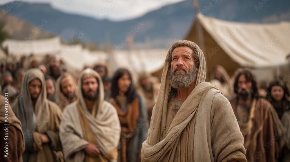 Fototapeta premium Though hidden among the crowd, Saul is found and chosen, showing that destiny can reach a person even when they try to remain unseen. 
