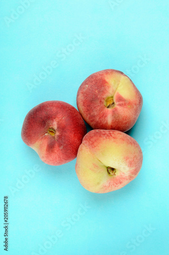 Peaches Fruit Blue bkgd