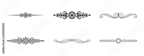 Bild auf Leinwand Floral pattern text separators and geometric hexagon ornamental dividers for book design