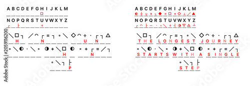 Photos Cryptogram with encrypted quote about taking first step, symbol substitution cip
