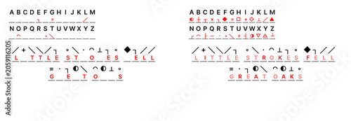 Fényképezés Symbol substitution cryptogram with wisdom about starting small, inspiring encry