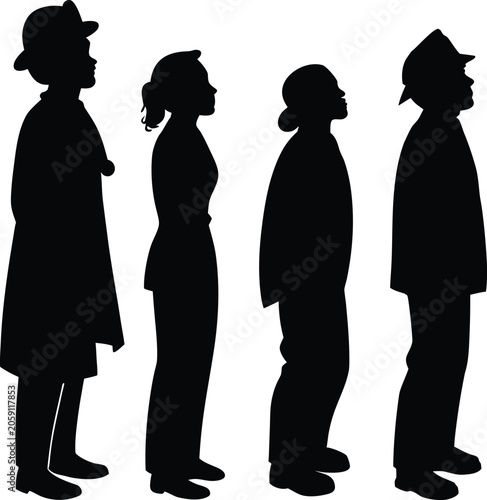 Silhouette of Diverse People Standing in a Queue