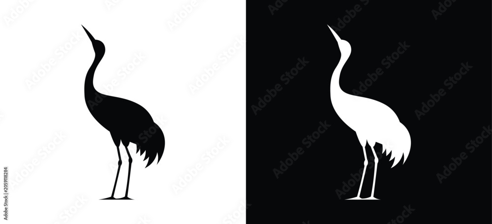 Obraz premium Crane Bird Silhouette Vector, Elegant Heron Logo Icon, Minimal Wildlife Avian Symbol for Premium Branding