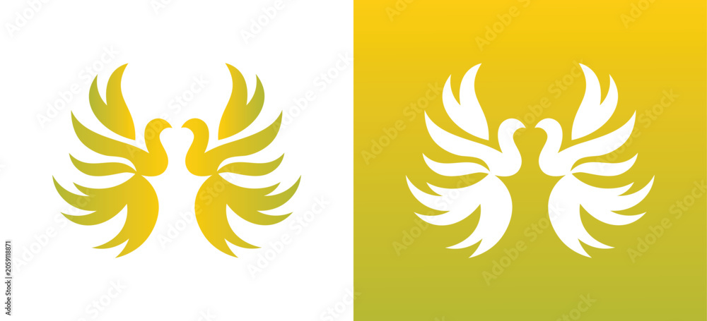 Obraz premium Twin Swan Logo Vector, Elegant Love Birds Icon, Abstract Golden Swan Symbol for Luxury Branding