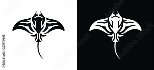 Foto Stingray Logo Vector, Tribal Manta Ray Icon, Abstract Marine Animal Symbol for O