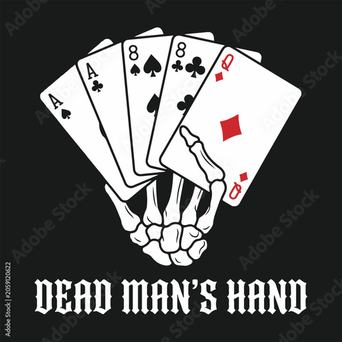 Fotografie Dead Man's Hand Skeleton Poker Cards T-Shirt Vector Design – Dark Gothic Graphic