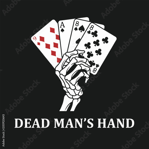 Obraz na plátně Dead Man's Hand Skeleton Poker Cards T-Shirt Vector Design – Dark Gothic Graphic