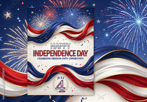 Happy 4th of July Fireworks Ribbon Flyer Template Layout