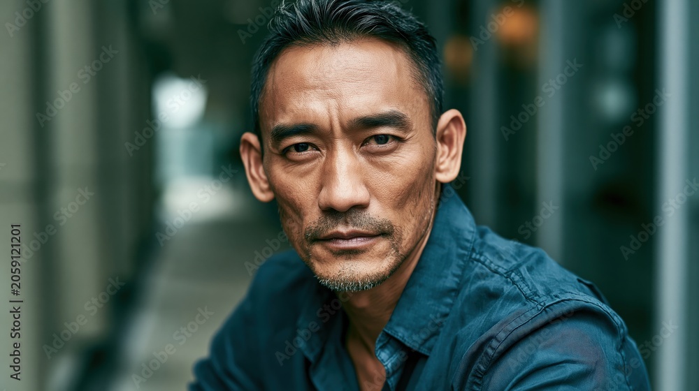 Obraz premium Neurodiversity Workplace Middle Aged Vietnamese Slim Man In Soft Light